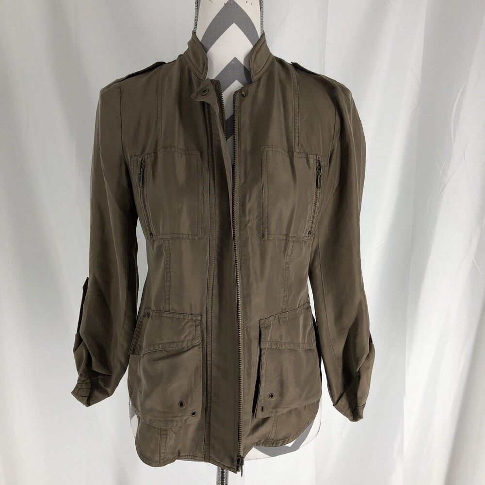 Hinge Women's Olive Green Bomber Full Zip Up Jacket Size XS